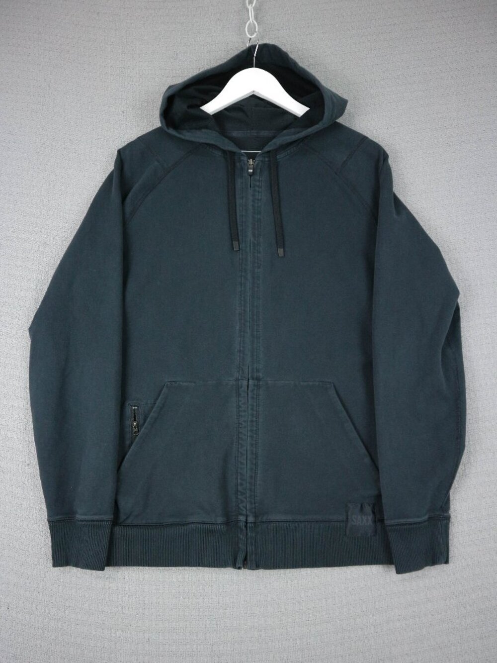 Saxx Men's Medium Full Zip Hoodie Down Time Indigo BLK Zipper Pockets SXLH39